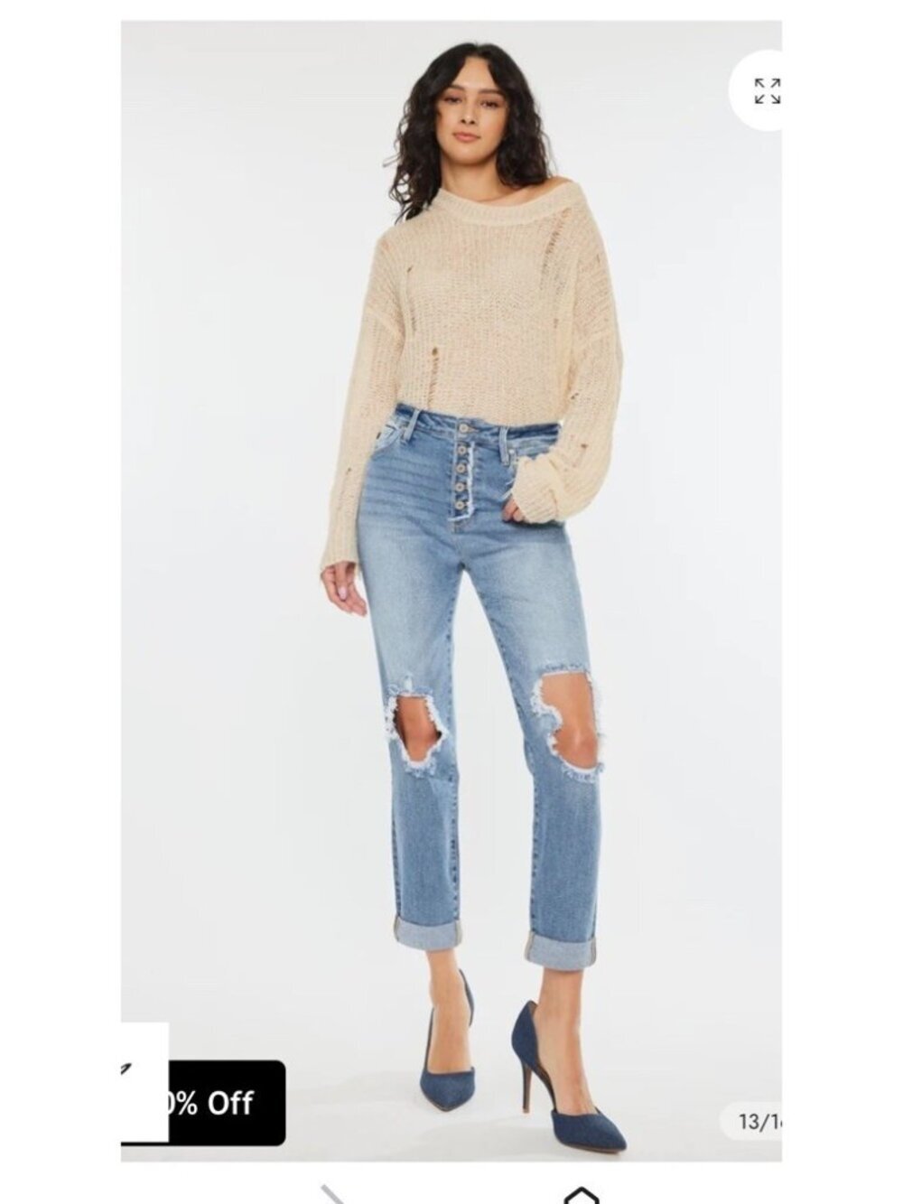 KanCan Jeans Women's 5/26 Blue Tove Ultra High Rise Mom Button Fly Distressed
